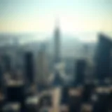 Aerial view of New York City skyline with business district