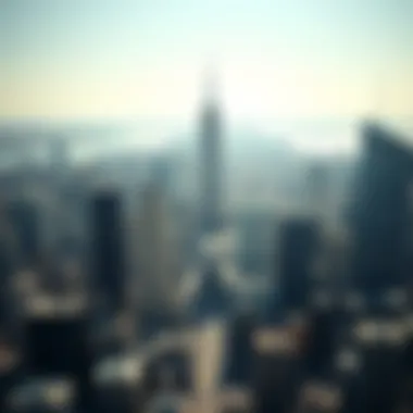 Aerial view of New York City skyline with business district