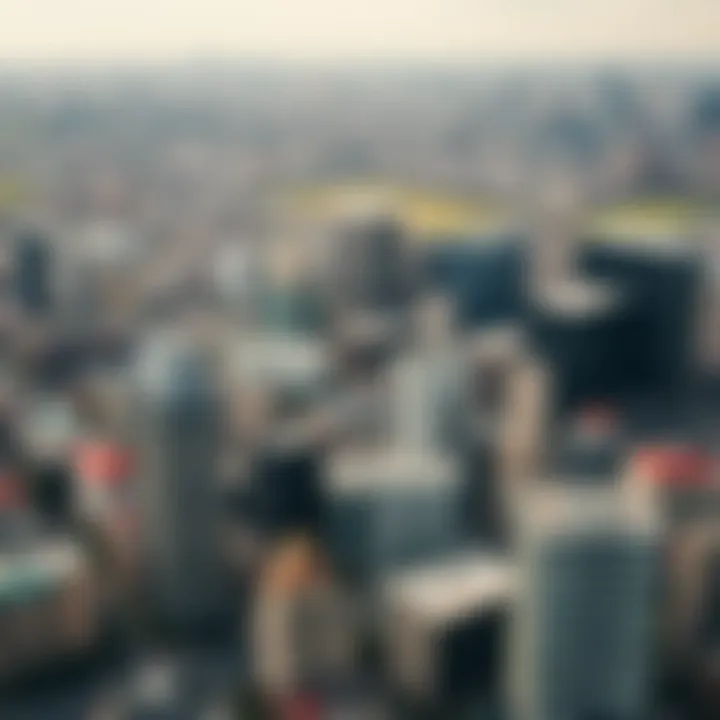 Aerial Overview of Urban Real Estate Aerial view of a bustling city showcasing skyscrapers and residential buildings