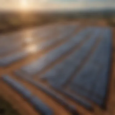 Landscape view of a solar farm with numerous panels under the sun