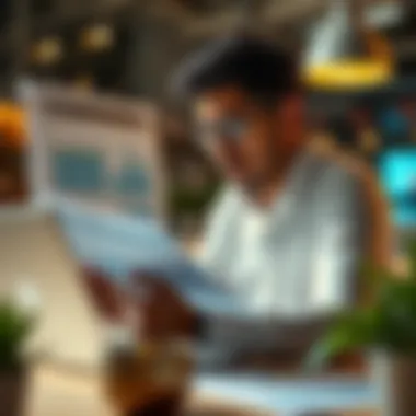 Analyzing Financial Reports Small business owner analyzing financial reports on a laptop