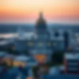 A serene view of Massachusetts state capital with financial landmarks