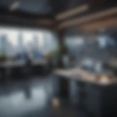 Futuristic Workspace A futuristic workspace with advanced technology and collaborative tools