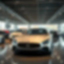 An elegant car showroom featuring various automobiles
