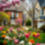 A picturesque neighborhood during spring showcasing blooming flowers and houses for sale