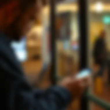 User engaging with a mobile device for check cashing