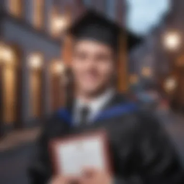 A graduate holding a diploma with a confident smile.