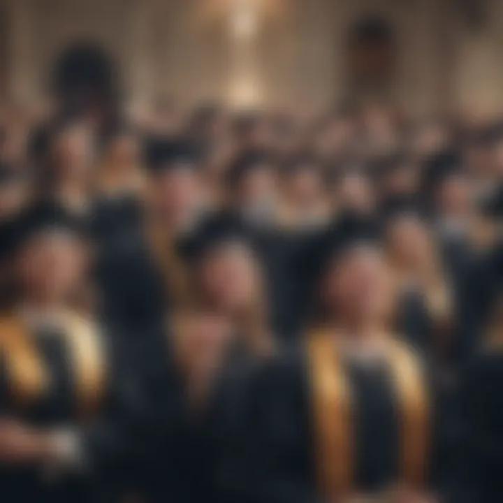 A graduation ceremony with students in caps and gowns celebrating their achievements.