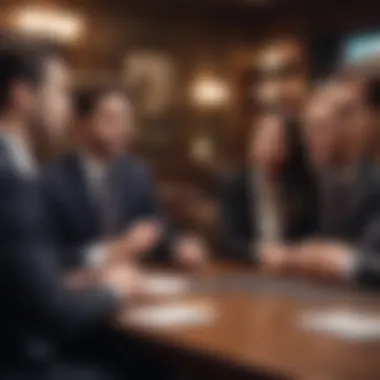 Networking in Finance A networking event with professionals engaging in discussions and exchanging ideas.