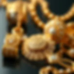 Close-up view of gold jewelry pieces highlighting intricate designs